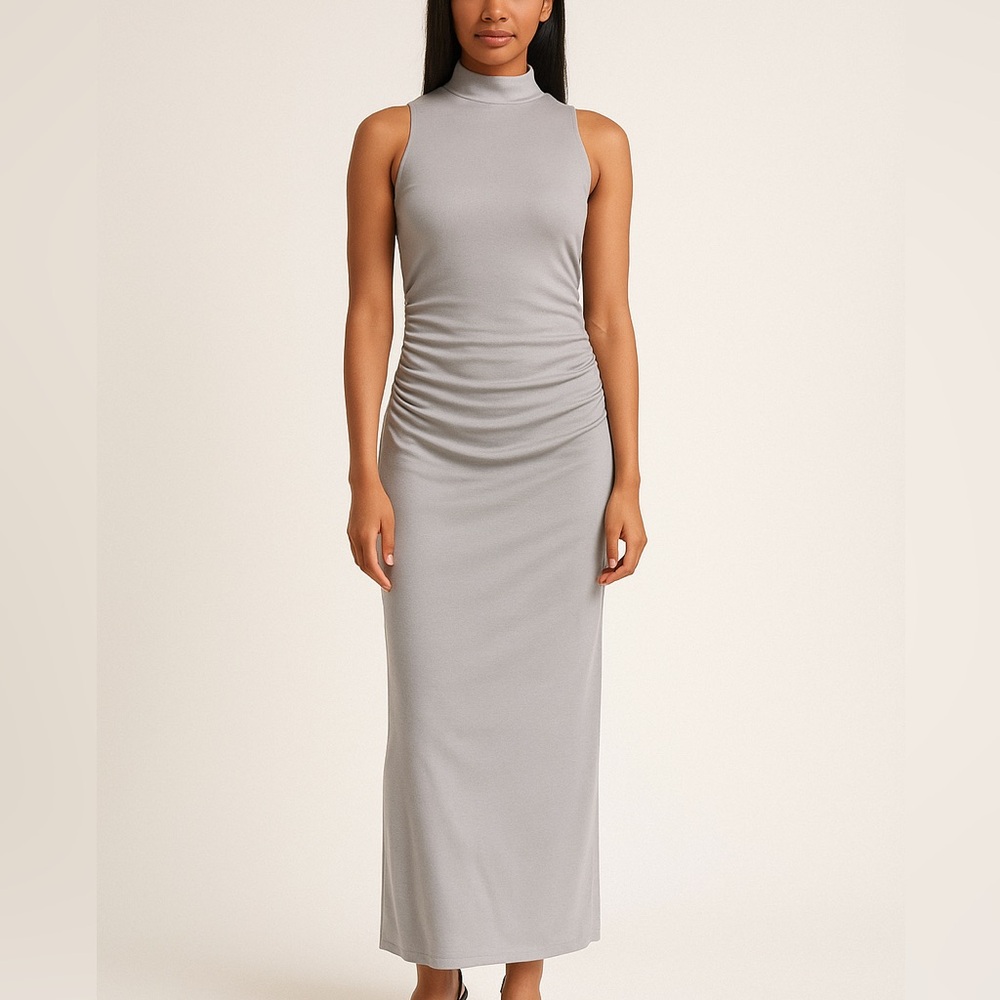 Forever 21 Light Gray Sleeveless Mock Neck Maxi Dress